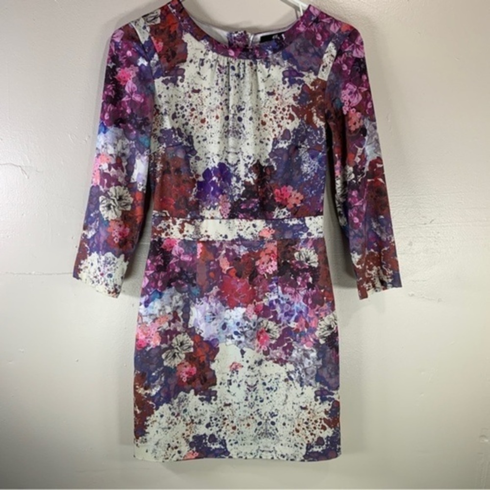 H&M floral dress pink purple water color abstract print mini mauve lavender